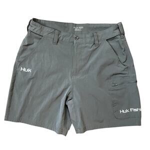 Huk Fishing Shorts Mens Large Gray Performance Stretch Quick Dry Cargo Outdoor